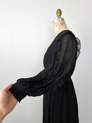 Robe cache-coeur noire plissée à frisons lavable (4 à 10)