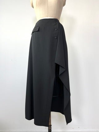 Surjupe portefeuille en gabardine anthracite lavable (XS à M)