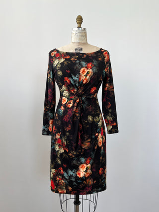 Robe noire florale à détail twist (S)