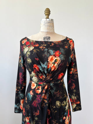 Robe noire florale à détail twist (S)