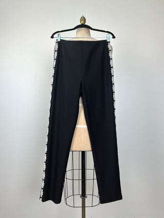 Pantalon cigarette noir à broderies italiennes (XS à XL)