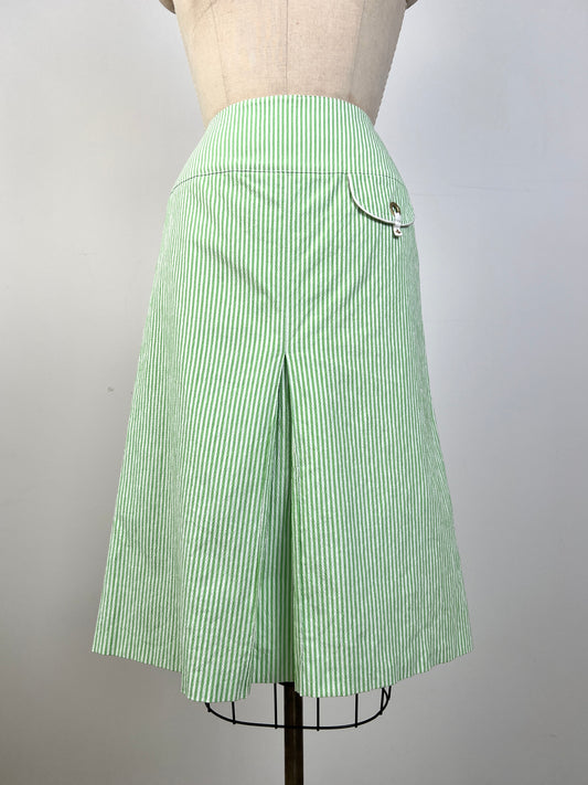 Jupe en coton gaufré à rayures blanc et vert (6)