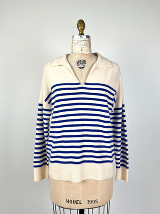 Cream sweater with blue stripes (S)