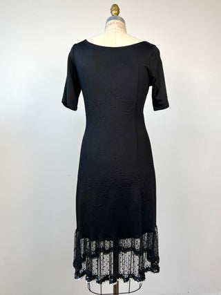 Black dress with leaf texture and sequined flounce (S and M)