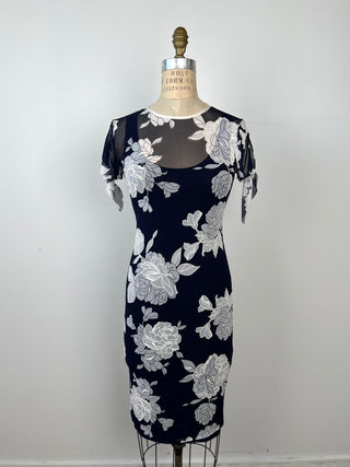 Navy tulle dress with floral print (XS)