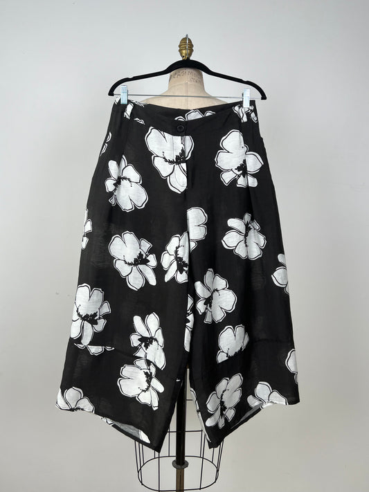 Pantalon floral noir et blanc (M)