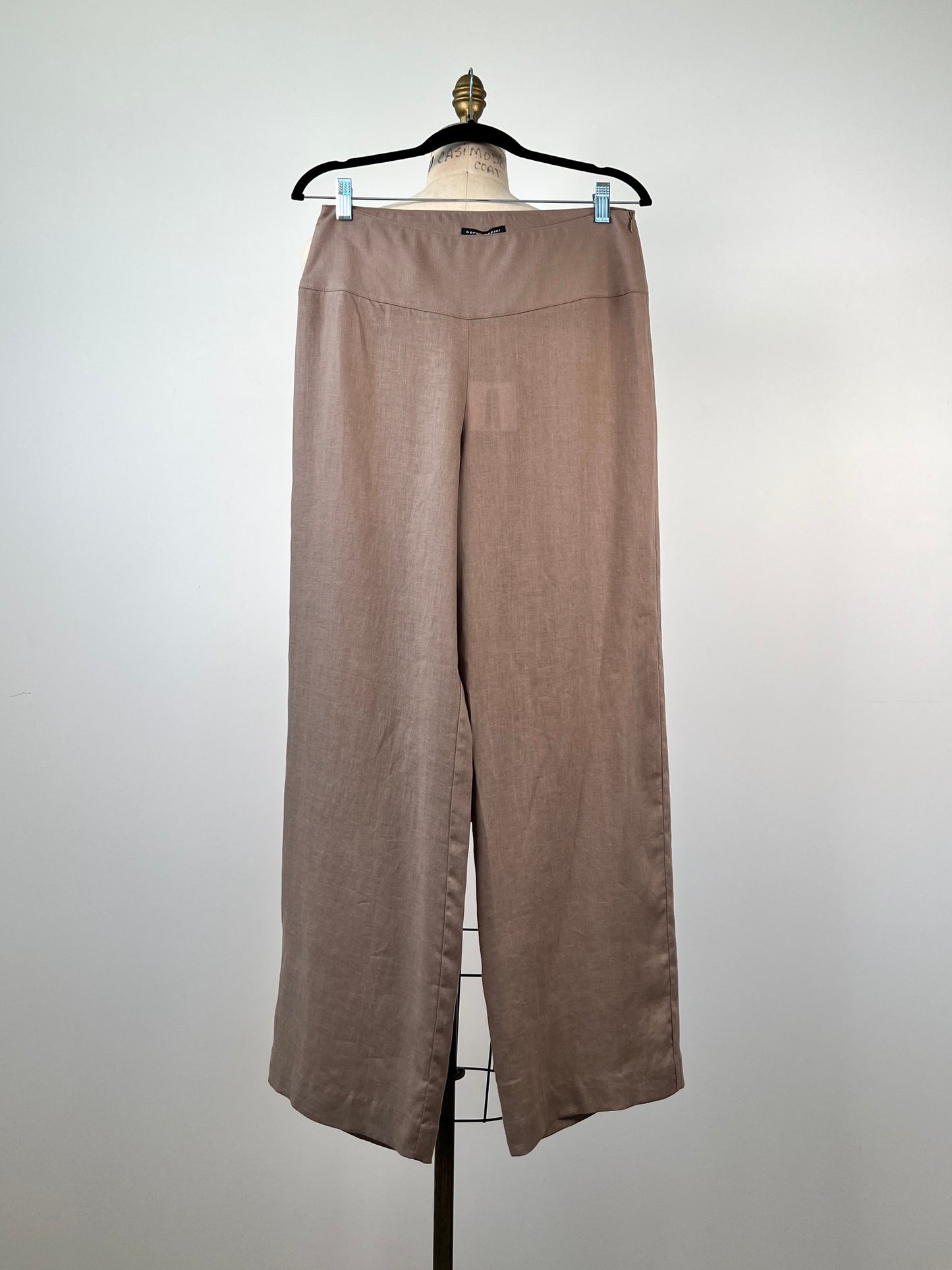 Pantalon en lin taupe à coupe droite (XS à L)