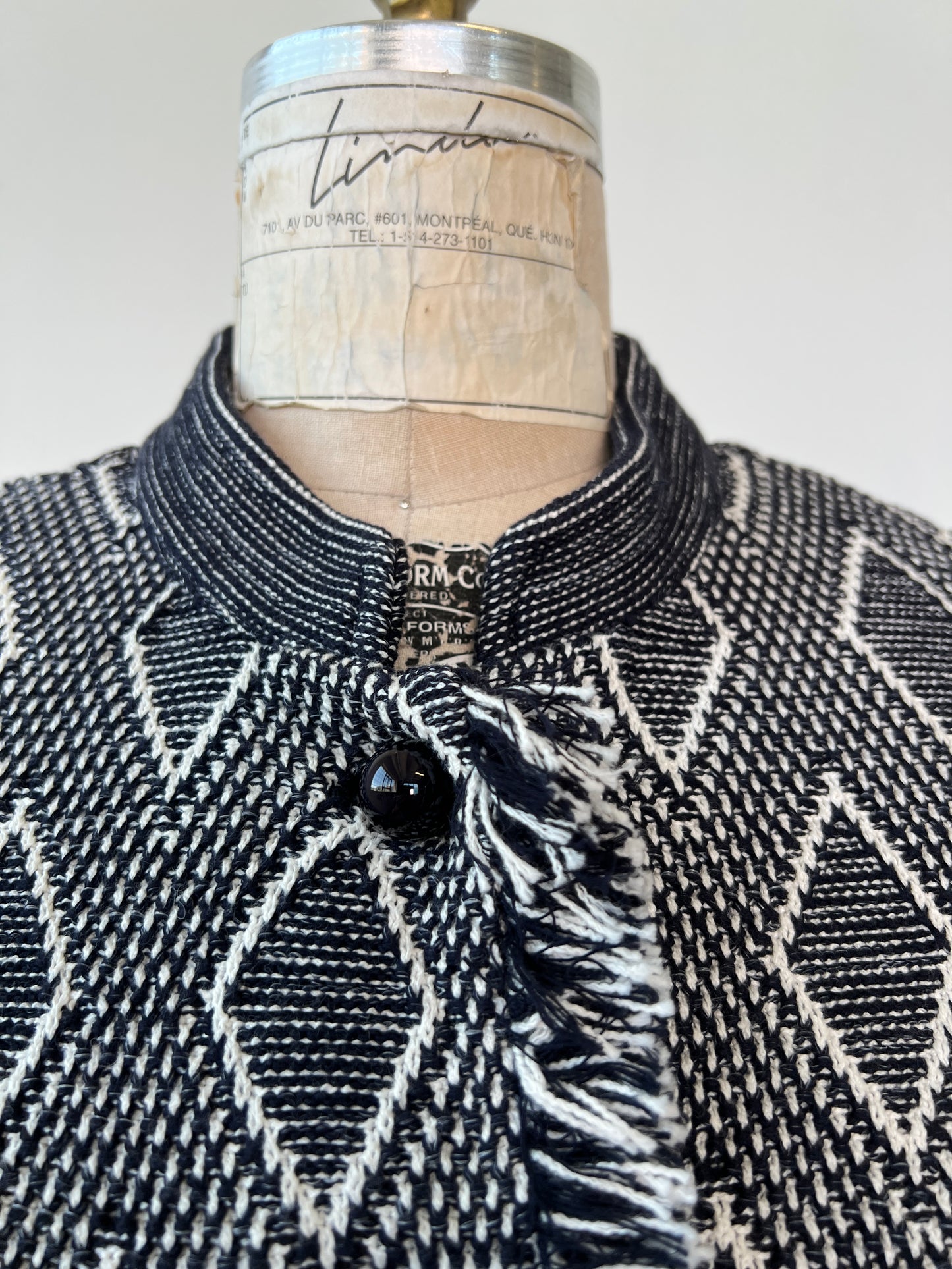 Veste en tricot jacquard marine et blanc (L)