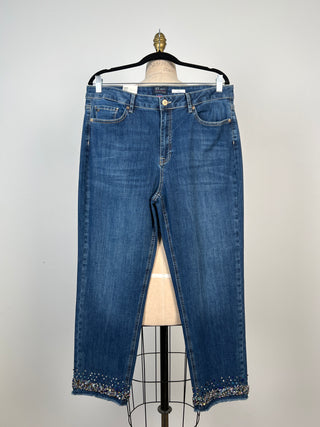 Straight denim pants with jewel hem (6 and 14)