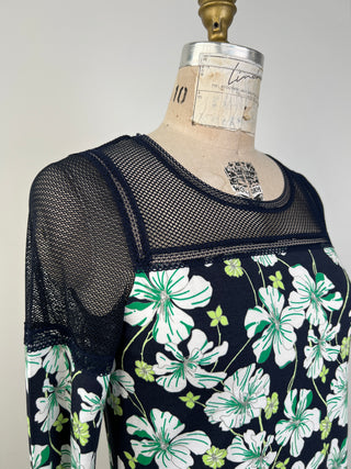 Green floral navy sweater with openwork detail (4+6)