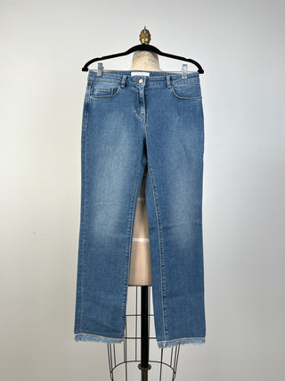 Blue denim pants with rhinestones and fringes (4)