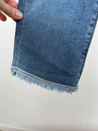 Blue denim pants with rhinestones and fringes (4)