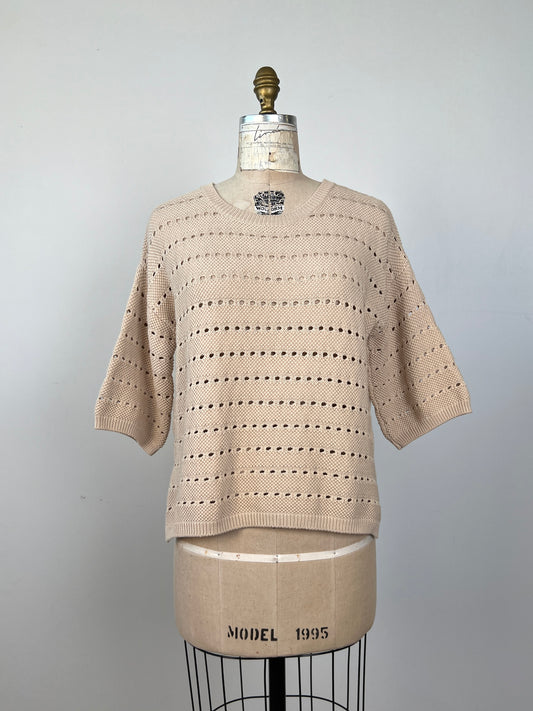 Chandail en tricot de coton ajouré ivoire (4-10-12)
