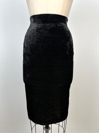 Black Velvet Pencil Skirt with Gold Glitter Stripes (XS/S)