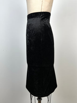 Black Velvet Pencil Skirt with Gold Glitter Stripes (XS/S)