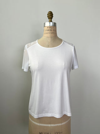 White T-shirt with sheer shoulders and sleeves (M)