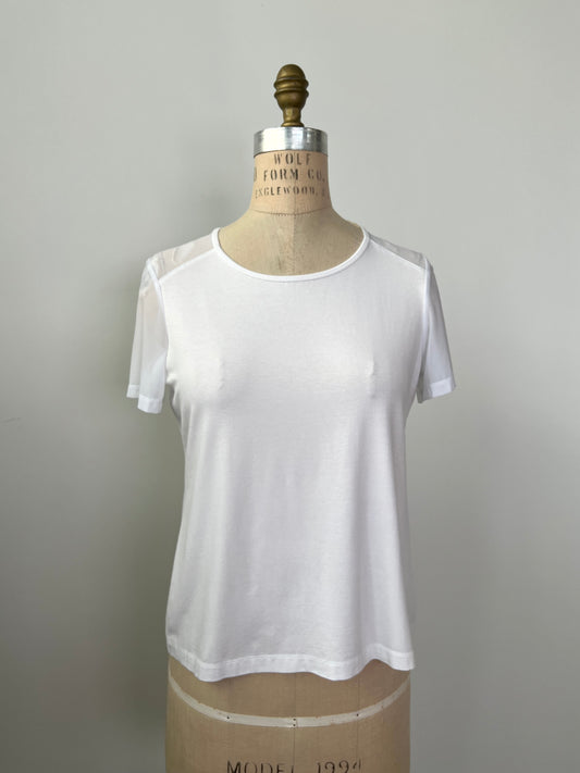 T-shirt blanc à épaules et manches diaphanes (S/M)