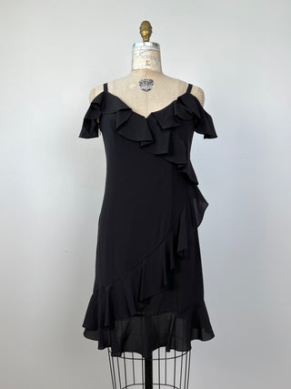 Black pure silk dress with ruffles (6)