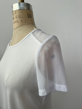 White T-shirt with sheer shoulders and sleeves (M)