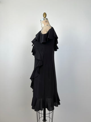 Black pure silk dress with ruffles (6)