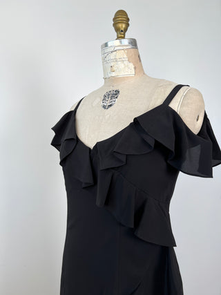 Black pure silk dress with ruffles (6)