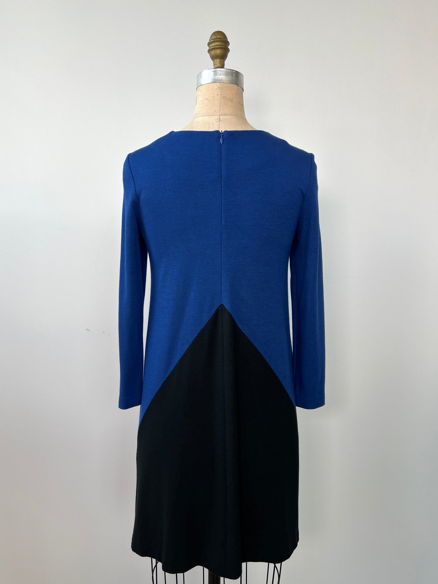 Robe évasée en tricot bleu cobalt et noir (XS)