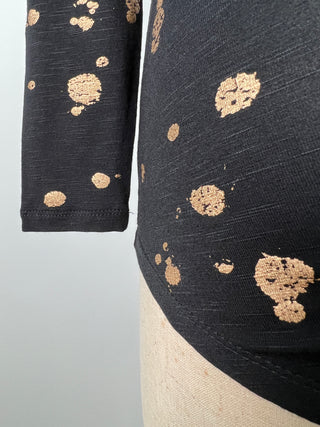 Black festive sweater with gold splash print (S)