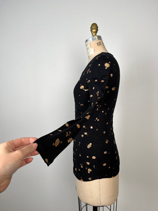 Black festive sweater with gold splash print (S)