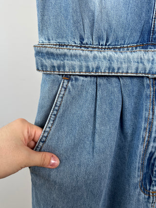 Washed denim jumpsuit with jewel buttons (27 and 31)