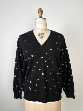 Black knitted sweater with silver splashes (S)