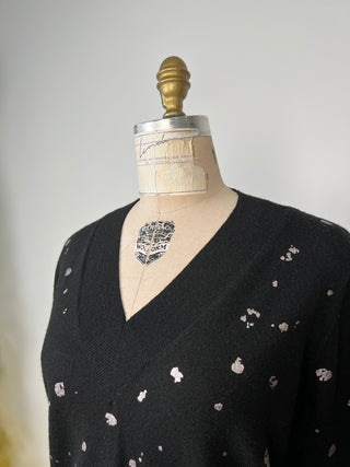 Black knitted sweater with silver splashes (S)