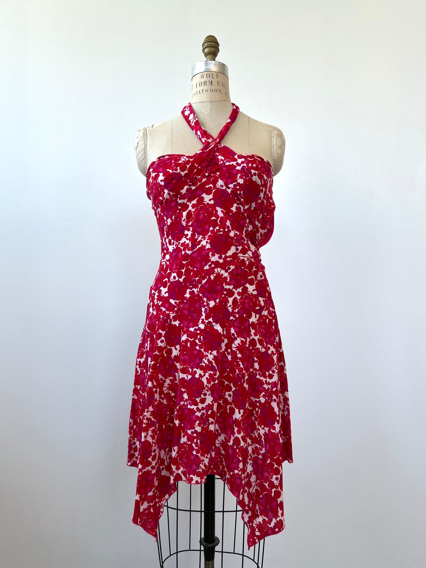 Robe bustier à  imprimé floral rose / rouge (4)