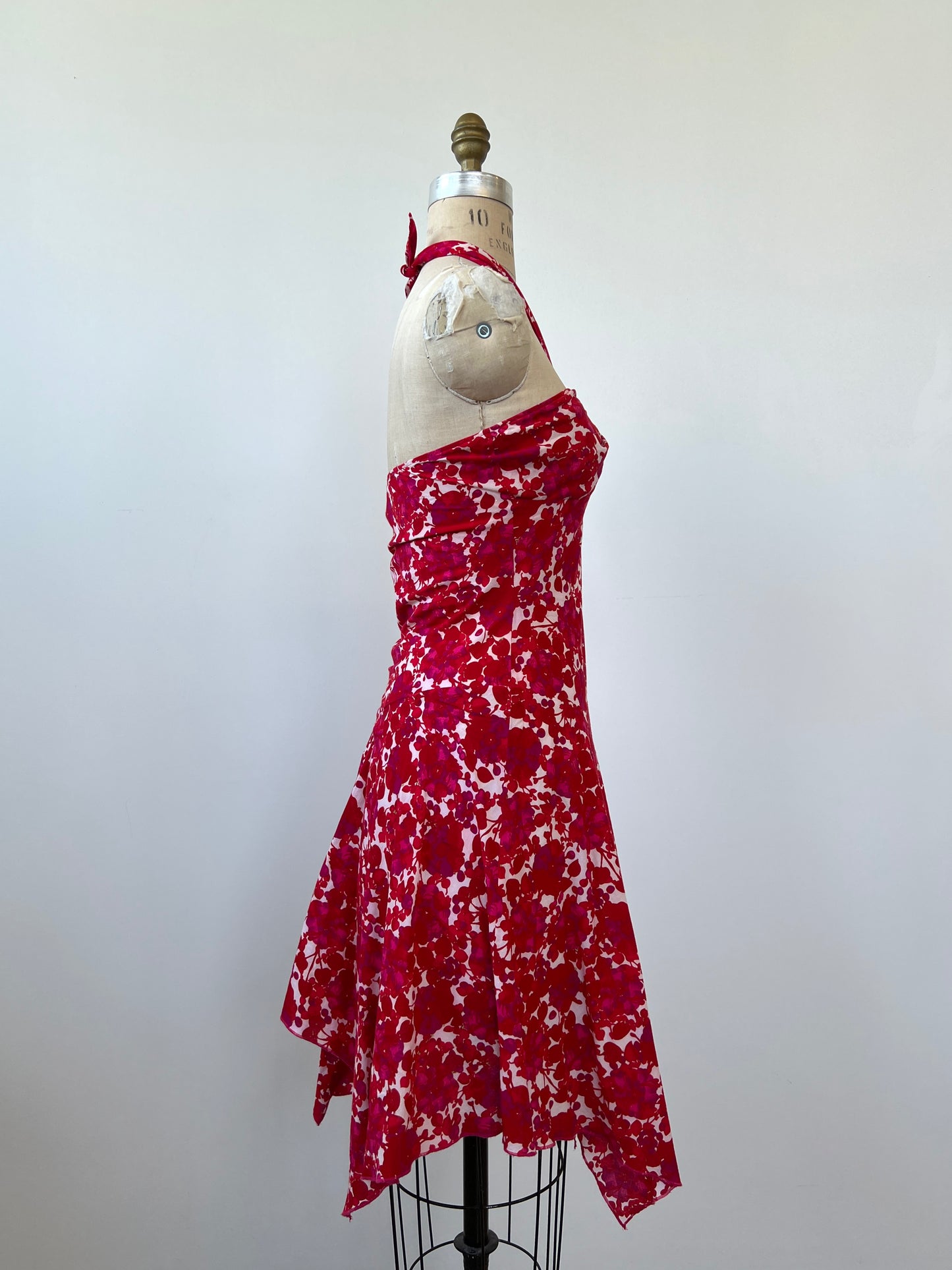 Robe bustier à  imprimé floral rose / rouge (4)