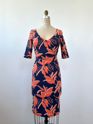 Tropical foliage dress with ruching (XS)