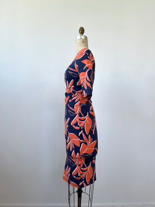 Tropical foliage dress with ruching (XS)