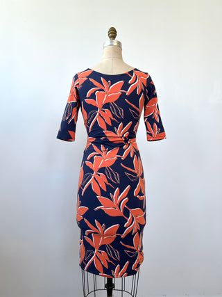 Tropical foliage dress with ruching (XS)