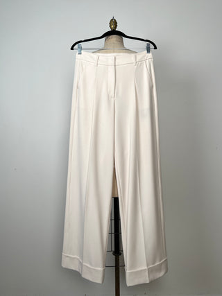 Washable cream pleated tailored trousers (4-6-8-12-14)