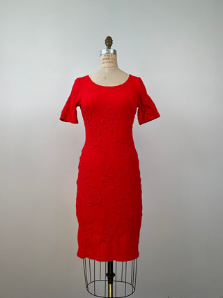 Red stretch floral relief dress (M+XL)