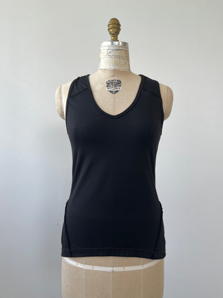 Black microfiber top with floral lace insert (L)