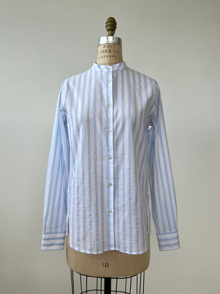 Blue and white striped crew neck blouse (S)