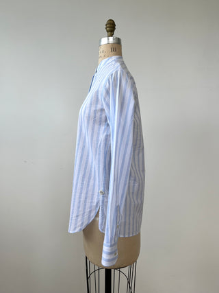 Blue and white striped crew neck blouse (S)