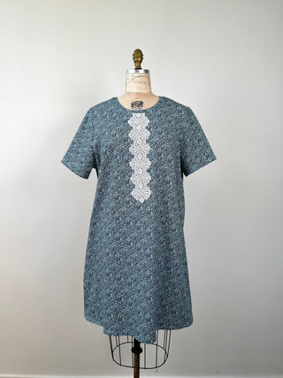 Robe t-shirt à imprimé rêve bleuté et dentelle (XS à XL)