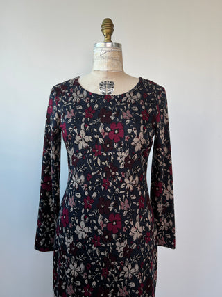 Navy and cherry floral jacquard navy dress (XS to M)