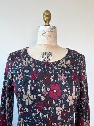 Navy and cherry floral jacquard navy dress (XS to M)