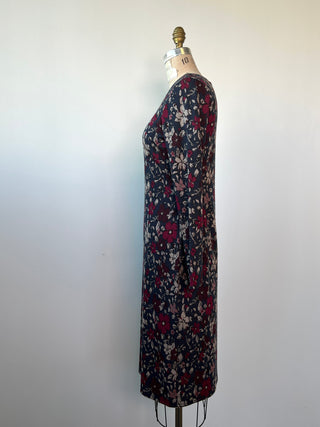 Navy and cherry floral jacquard navy dress (XS to M)