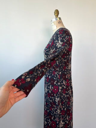 Navy and cherry floral jacquard navy dress (XS to M)