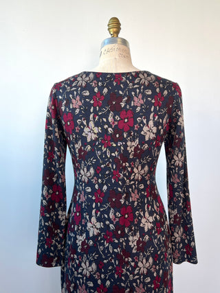 Navy and cherry floral jacquard navy dress (XS to M)