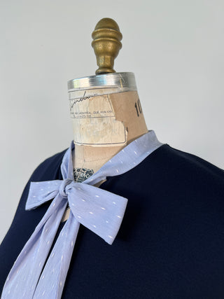 Navy Skater Dress with Contrasting Tie Collar (S/M)