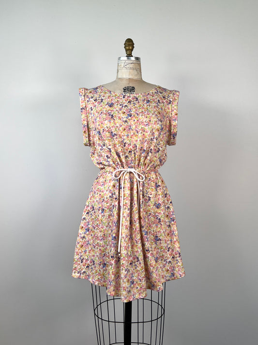 Robe tunique floral pastel à taille élastique  (XS-M-L)