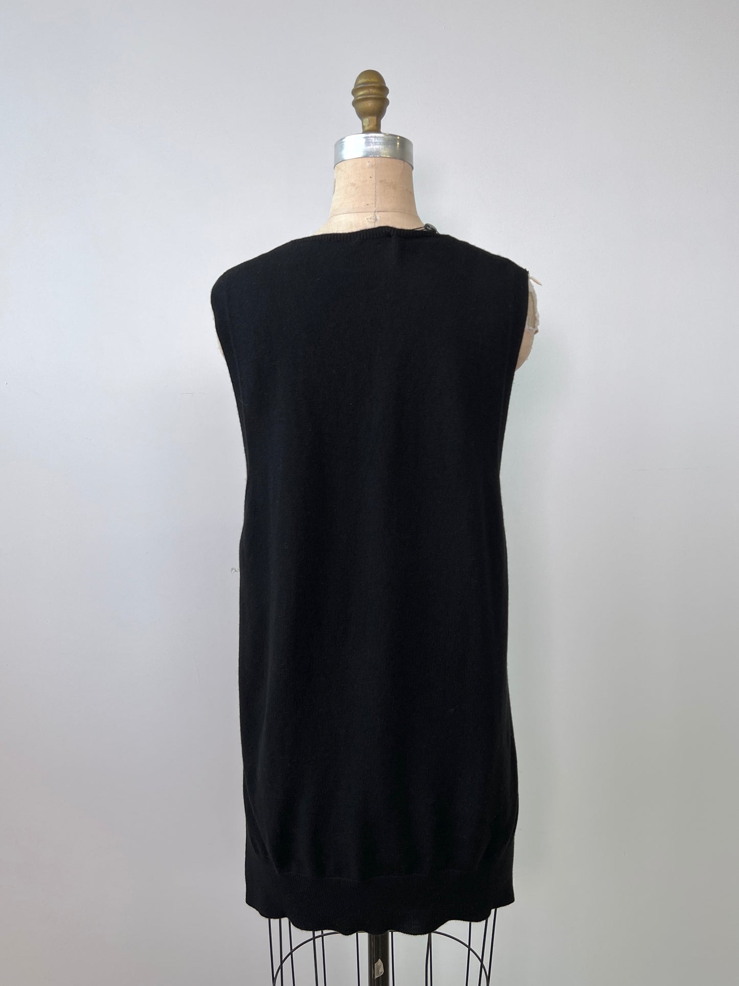 Débardeur tunique COL V en tricot luxueux noir (4-6)